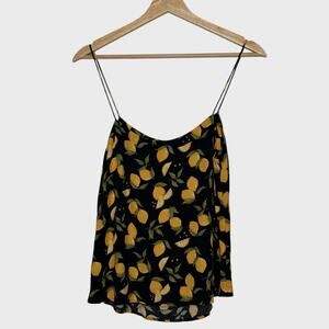 Reformation Atticus Camisole Top In Lemon Drop XS Black Yellow Art Deco Vacation